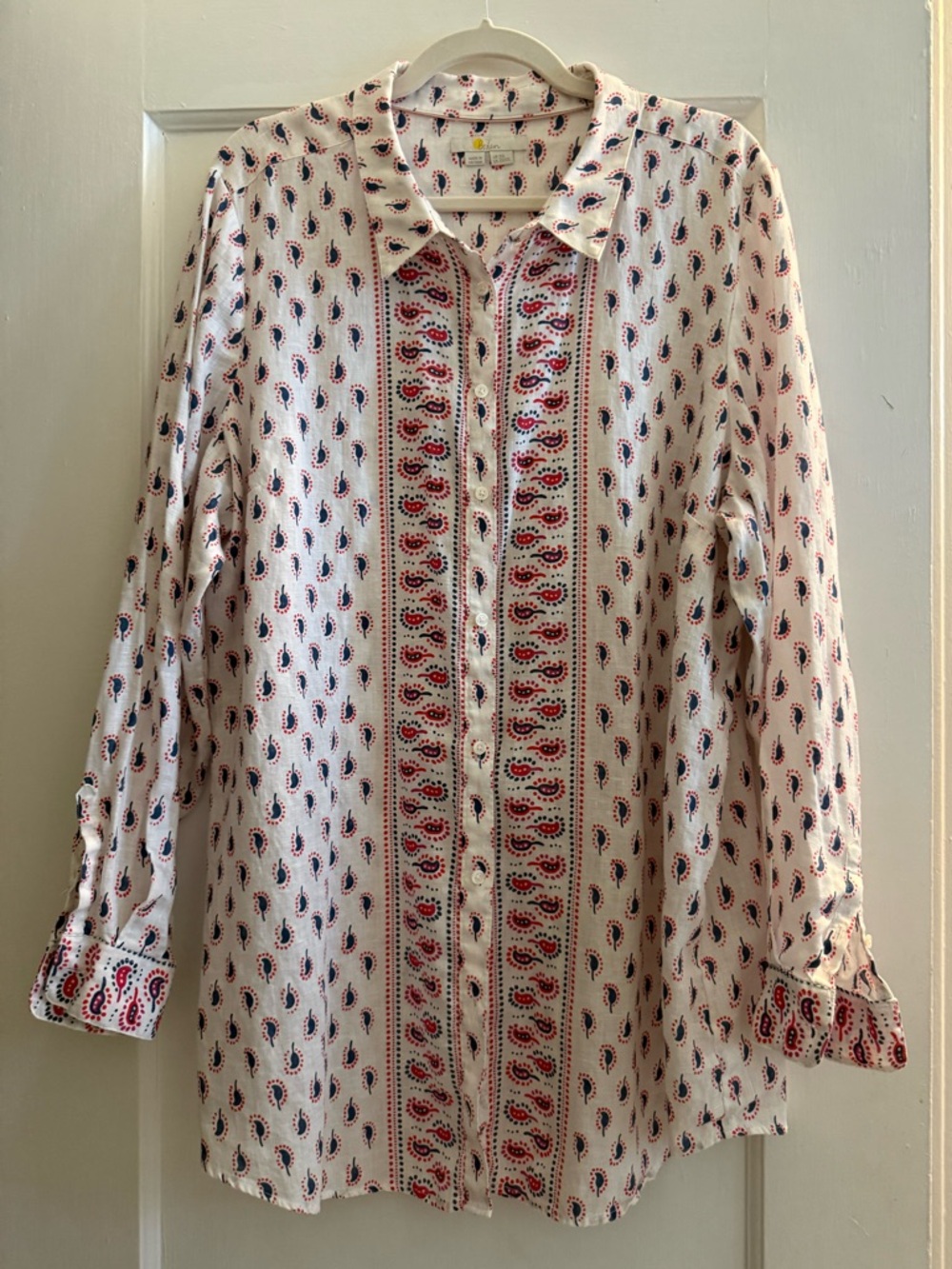 Boden Paisley Long-Sleeve Linen Shirt XXL